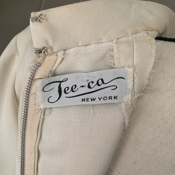 Vintage 60’s Tee-Ça Formal Winter Dress Ivory Rhinestones size sm 4-6 (no tag) - Picture 14 of 16